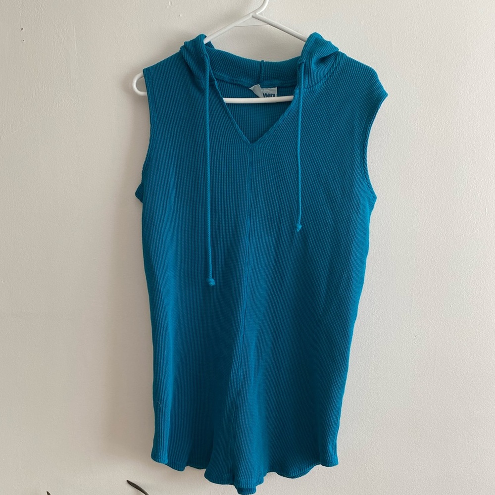 Navaho Teal Ribbed Sleeveless Hoodie - S